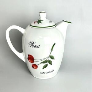 YVES DESHOULIERES For APILCO White with Wild Rose Glaze Porcelain Tea Coffee Pot